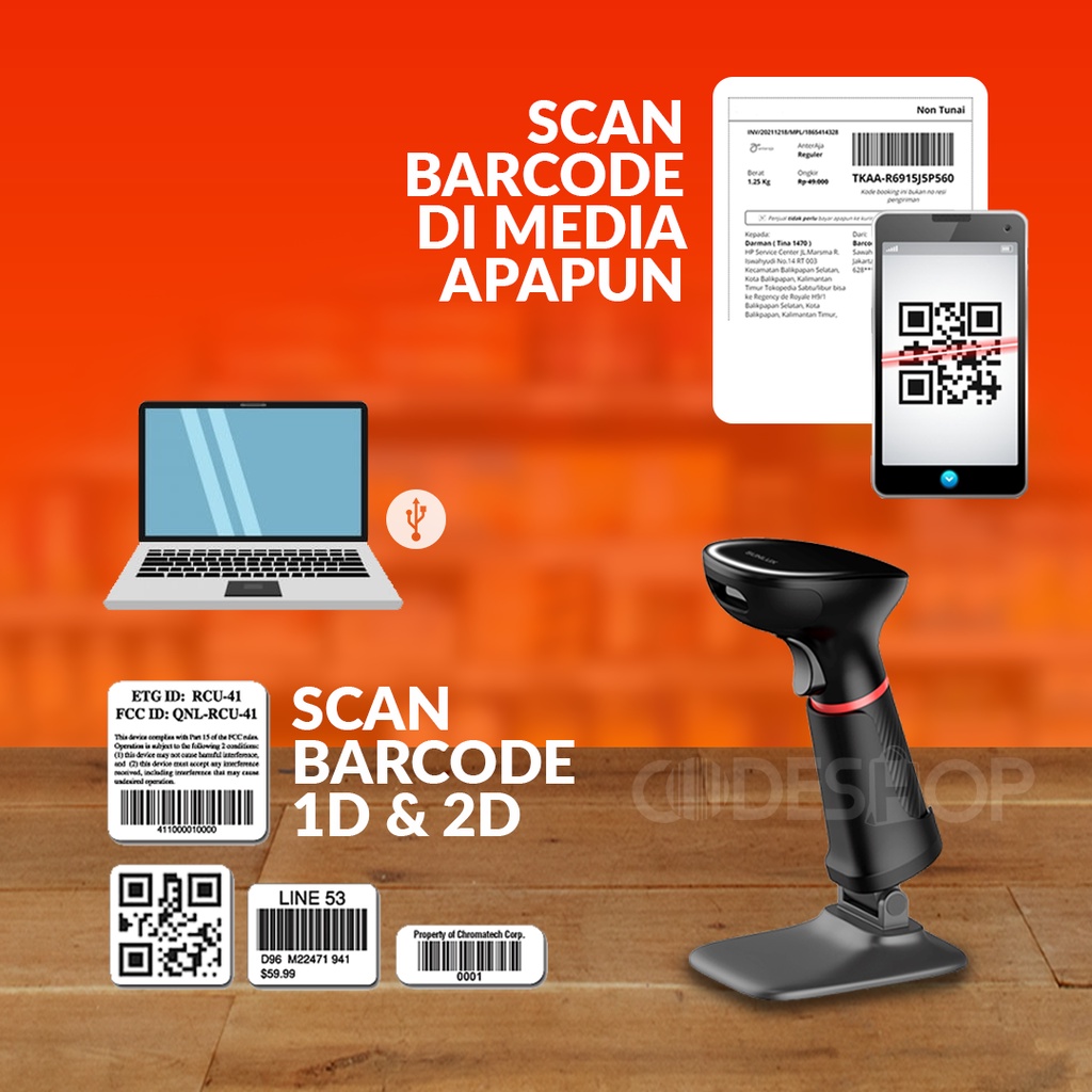 Scanner Barcode Handheld Sunlux XL-3610 Imager Auto Scan 2D USB