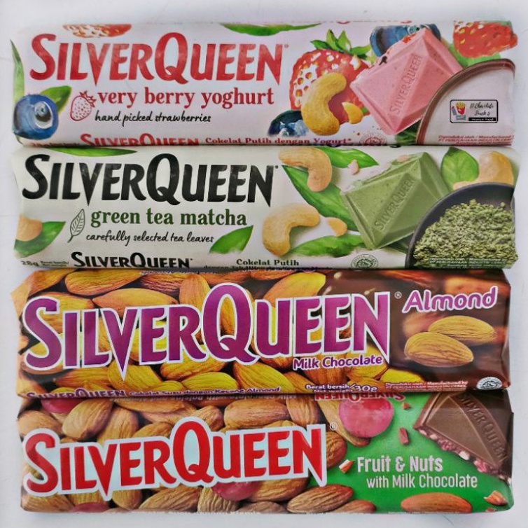 SILVERQUEEN MILK CHOCOLATE ORIGINAL 28 GRAM CASHEW ALMOND MEDE COKLAT CEMILAN ANAK 28 GR FRUIT NUT C