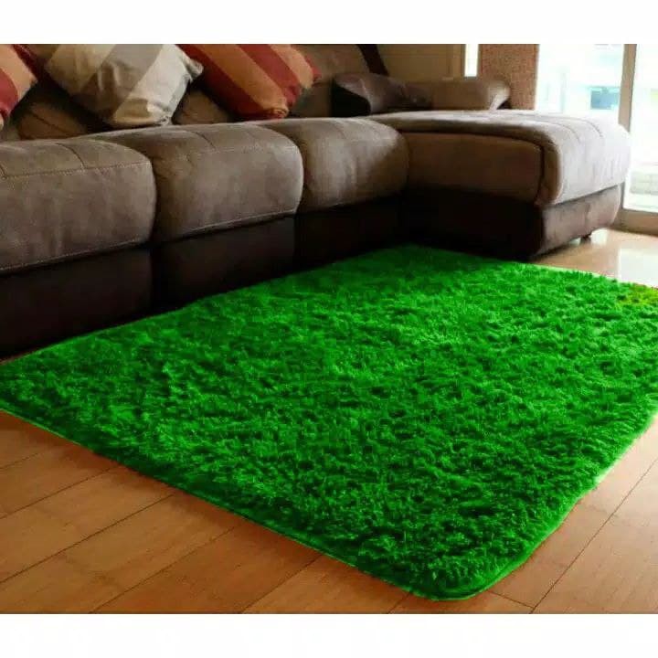 [DOUBLE SIZE] Karpet Bulu Tebal 7cm ukuran 150CMX200CM Karpet Lantai Bulu Rasfur Kasur kamar Tidur-hijau botol