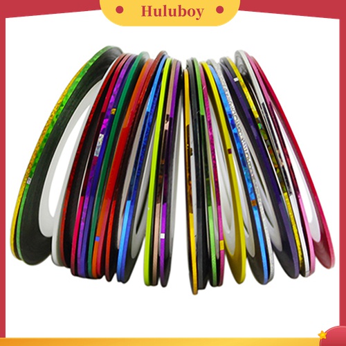 Huluboy Huluboy♡ 30pcs / Roll Stiker Tape Garis Warna Campur Untuk Dekorasi Nail Art DIY