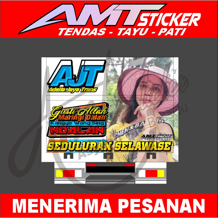 [Terlaris] Stiker Decal Pintu Belakang Truk Wanita Bertopi Stiker Bak Belakang Truk