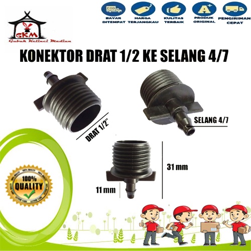 KONEKTOR DRAT 1/2 INCH KE SELANG PE7 (SELANG 4/7)