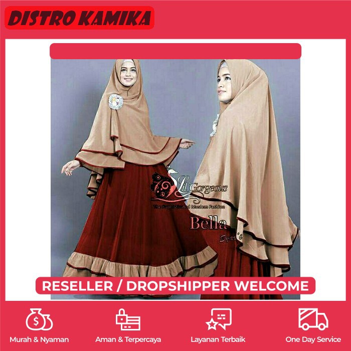 New Gamis Bella Syar'I Coksu-Maroon / Baju Gamis Wanita 