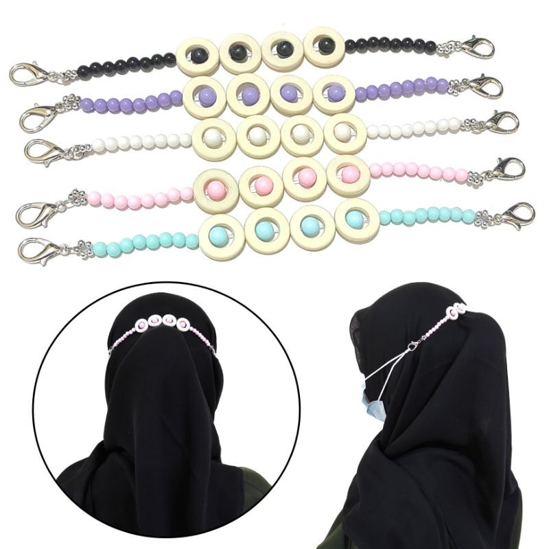 Konektor Masker Hijab Mask Connector Strap Extender Moza Pastel Circle Beads Pengait Jilbab