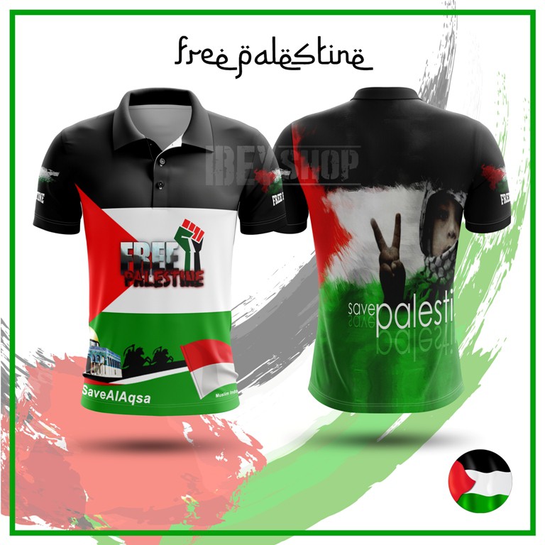 Kaos Baju Pria Save Palestine Fullprint PoloShirt / Kaos Palestine