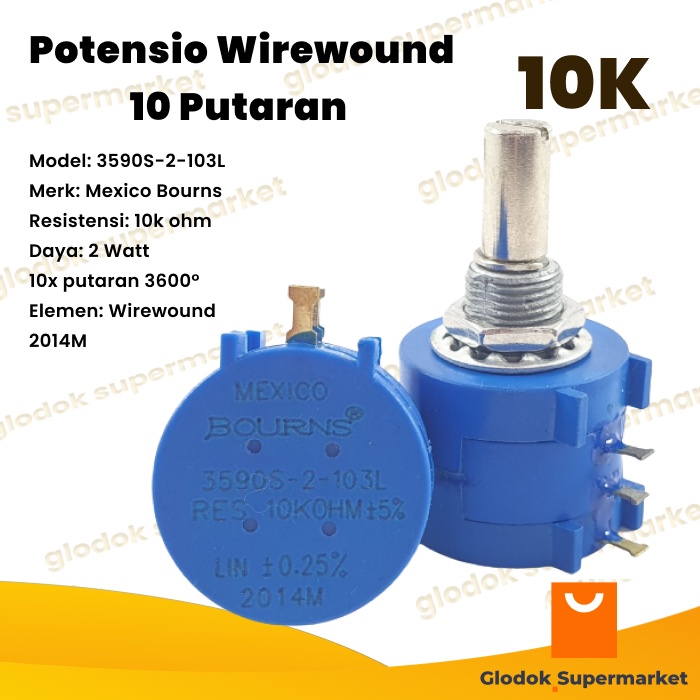 Potensio Wirewound 10 Putaran 10k Bourns Multiturn Presisi