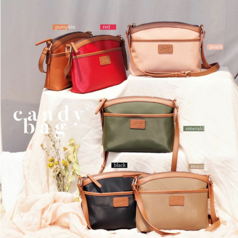 CANDY BAG, TAS SELEMPANG MAHASISWI NGAMPUS, OOTD IMUT NYLON RINGAN ANTI AIR ORIGINAL BY HODY BAG