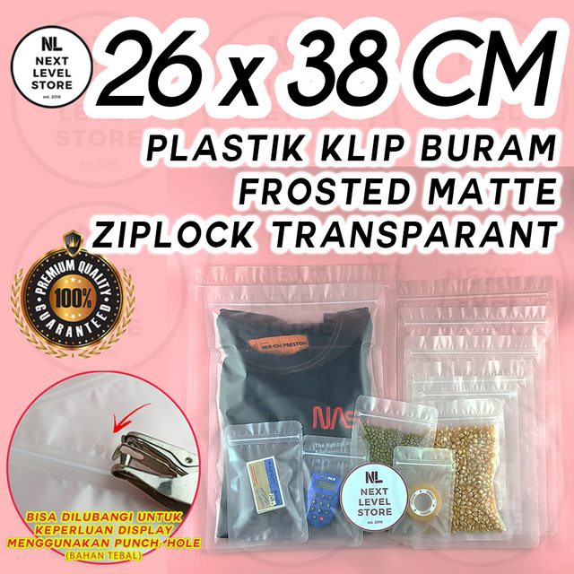 Plastik Klip Buram 26x38 cm Frosted Matte Ziplock Transparant  - MIN ORDER 20 PCS SAJA