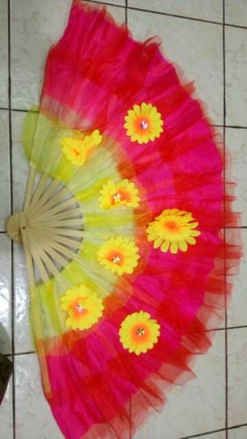 Kipas Tari Jumbo High Class Bahan Satin Bunga Renda