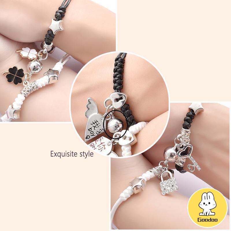 2 Pcs Fashion Magnet Gelang Palang Berbentuk Hati Kunci Gelang Wanita Pria Pasangan Perhiasan Aksesoris -Doo