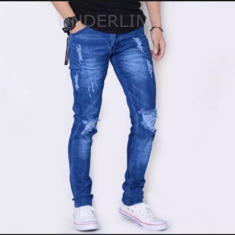 CELANA JEANS PANJANG PRIA SOBEK LUTUT/CELANA PANJANG SOBEK LUTUT RIPPED JEANS ORIGINAL