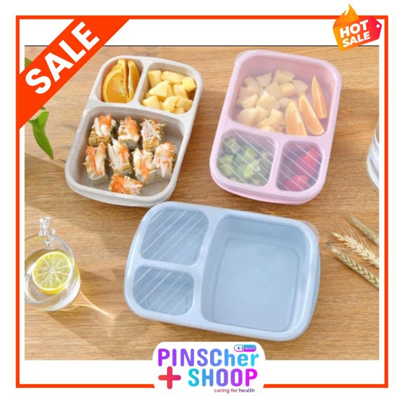 Kotak Makan 3 / 4 Sekat Lunch Box Jerami Tempat Bekal Anak