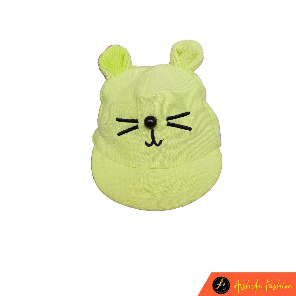 Topi Bayi Karakter Kucing / Topi Kucing Bayi /  Arshila_fashion-Hijau Stabilo