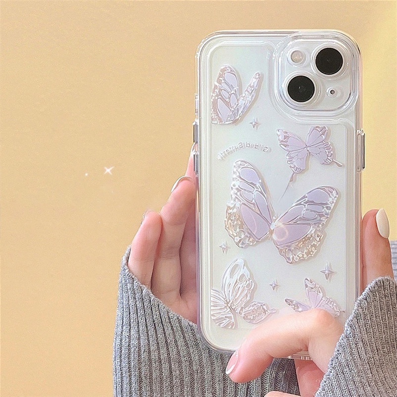 【Ready Stock】Soft Case Compatible for iPhone 14 13 12 11 Pro Max X XR Xs Max SE 2020 iPhone 7 8 6 6s Plus Fashion Ins Style Butterfly Phone Case Non-slip Case Hp Transparent Shockproof Handphone Case Soft TPU Protective Back Cover