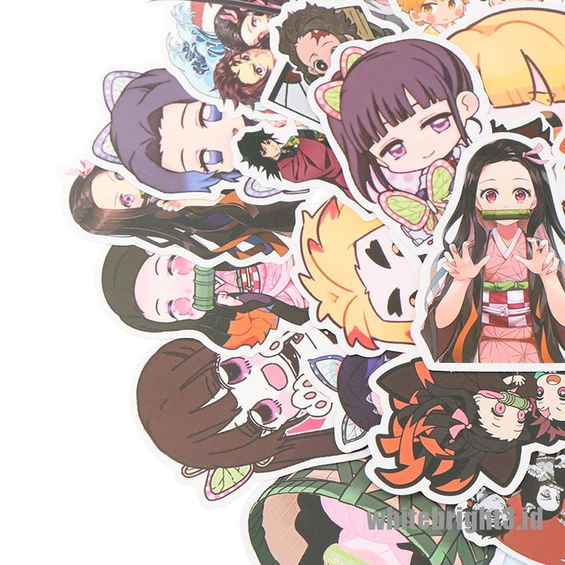 (white3) 50pcs Stiker Motif Anime Demon Slayer Bahan PVC Untuk Koper / Laptop / Skateboard