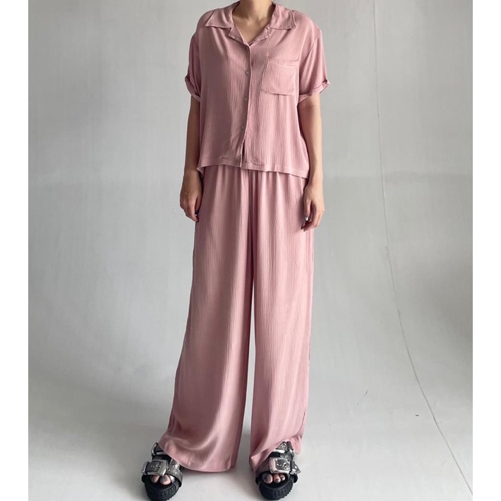Claire Homewear Set | Rayon Crinkle Comfy Set-Dusty Pink