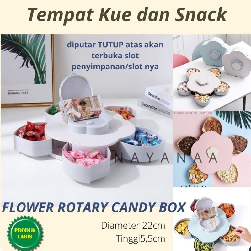 Tempat Kue - Tempat Permen - Tempat Snack - Unik Flower Rotary Candy Box