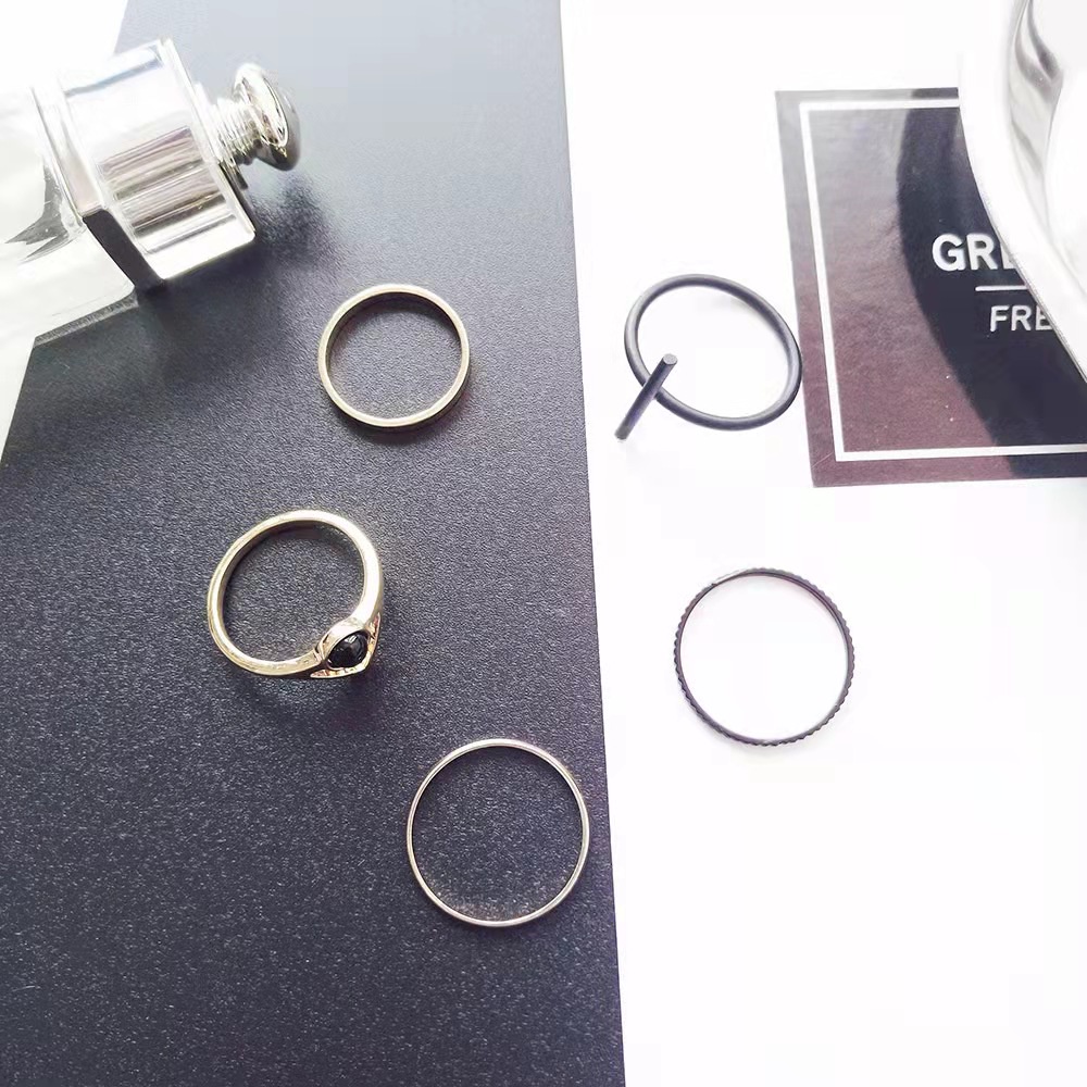 [5 pcs] Set Cincin Wanita Ekor Cincin Kepribadian Perhiasan Mahasiswa Hipster