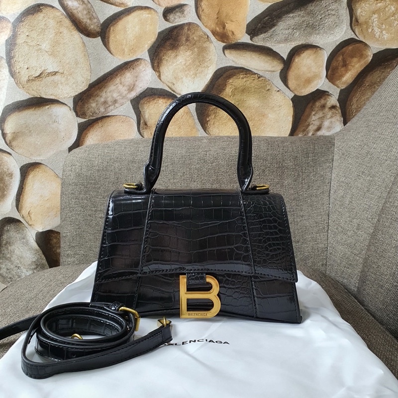 Tas Balenciaga Hourglass top handle croco hitam|tas baleciaga|tas branded