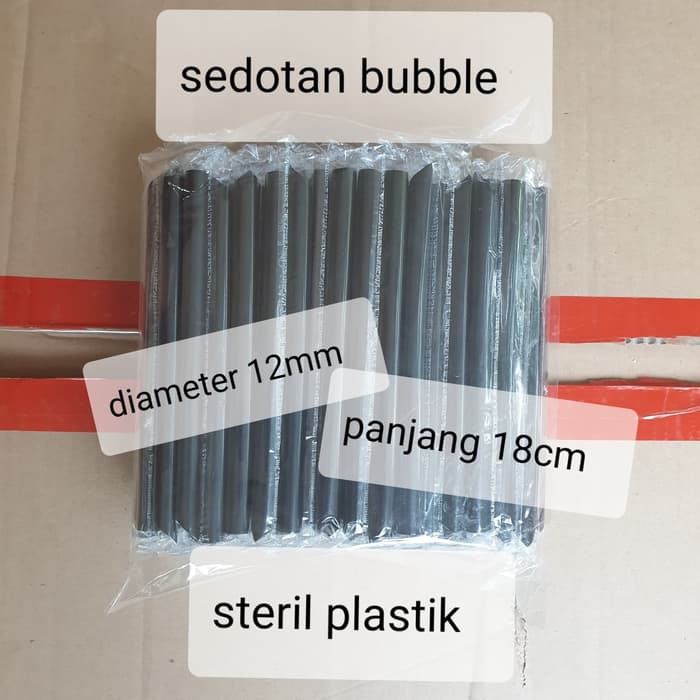 

Jual sedotan bubble hitam steril 1218/black bubble straw bungkus plastik