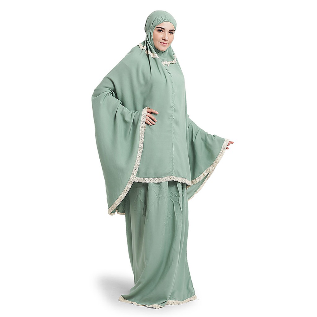 Mukena Renda CBR6 Premium Bahan Katun Rayon Warna Hijau