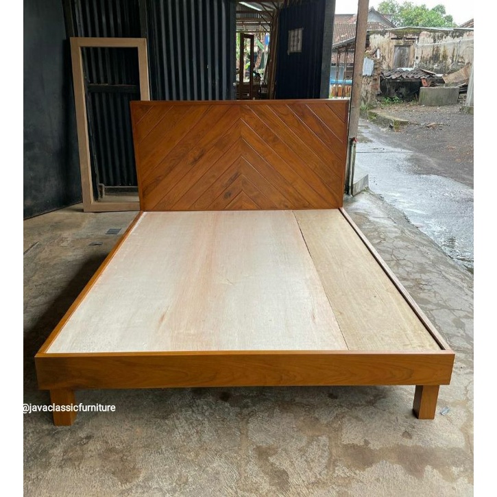 TEMPAT TIDUR MINIMALIS VINTAGE DIPAN KAYU JATI DIVAN ANAK RANJANG TANPA LACI MURAH NATURAL UKURAN 12