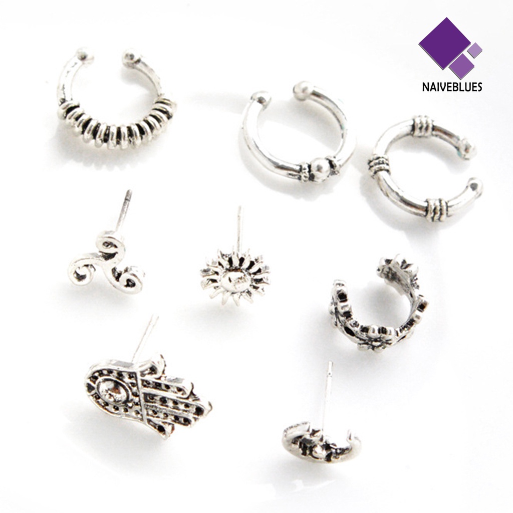 Anting Klip Bentuk Matahari Bahan Alloy Gaya Boho Vintage Untuk Wanita