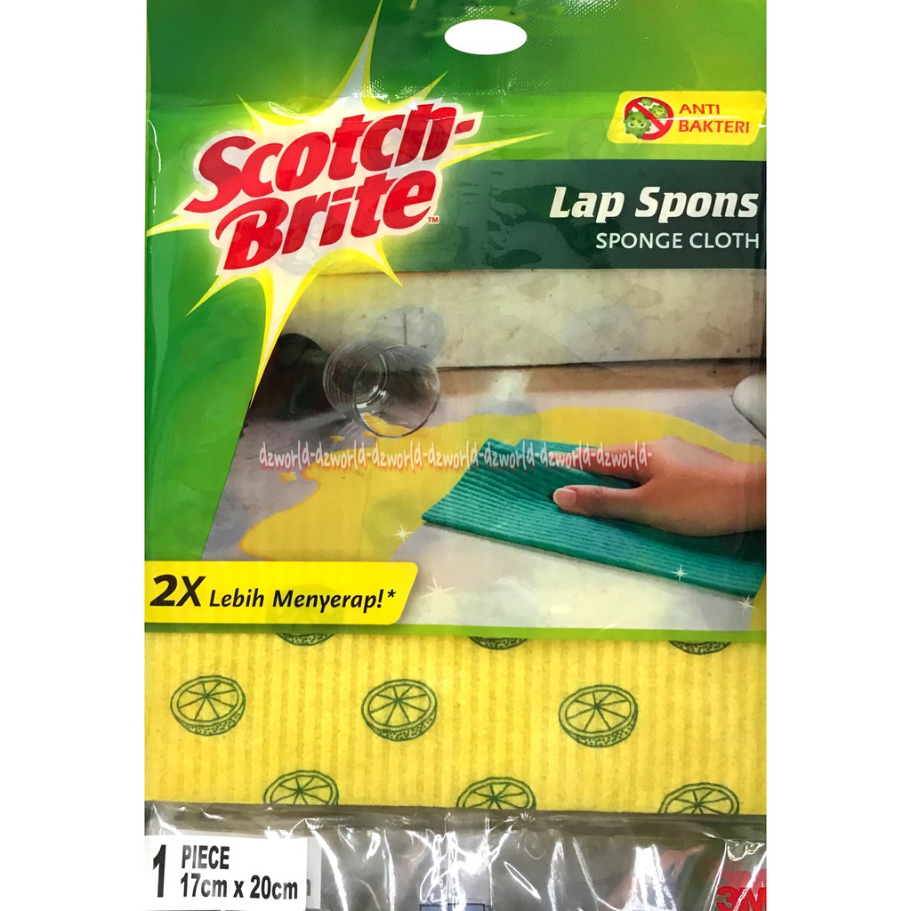 Scotch Brite Lap Spons Sponge Cloth 2X Lebih Menyerap Anti Bakteri Motif Lemon Kuning Scotchbrite