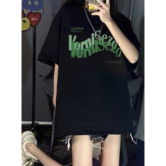 EUNII T-shirt Lengan Pendek Gaya Amerika️ Bahasa Inggris Pencetakan Longgar Korean Style/Kaos Atasan Wanita/Baju Kaus Oversize Wanita