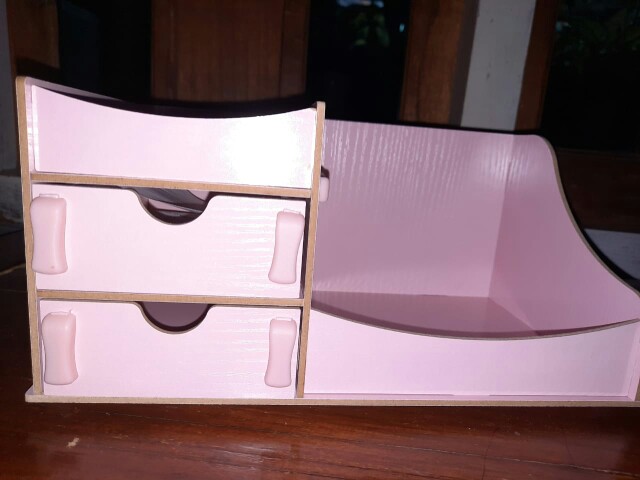 Bdp012 - Rak Kosmetik Bahan Kayu Desktop Storage Cermin Make Up Kuas