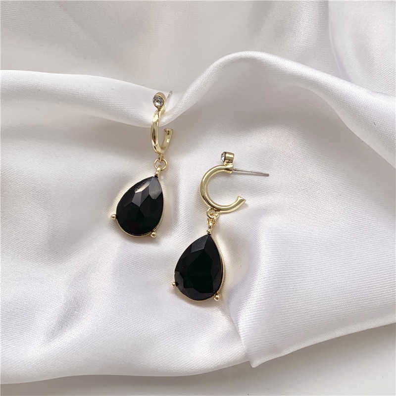 COD Hotel Del Luna IU S925 Silver Advanced Black Crystal Pearl Pendant Earrings Anting