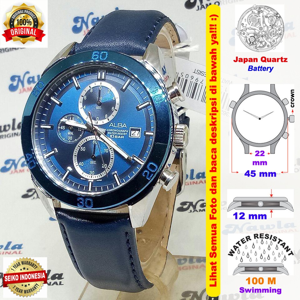 Alba Quartz AM3627X1 Chronograph Blue - Jam Tangan Pria AM3627