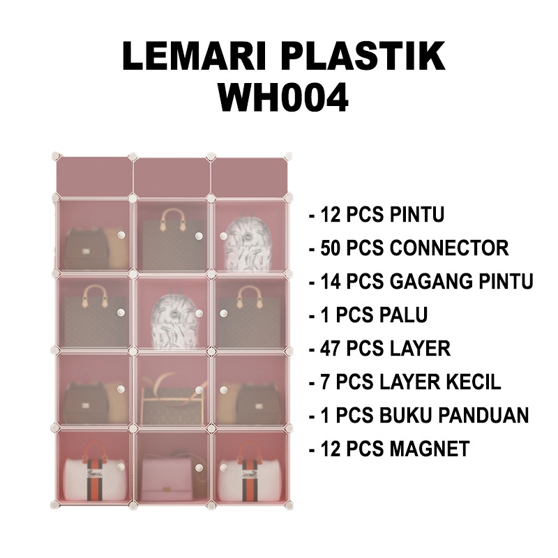 Lemari Pakaian Portable Murah Lemari 12 Pintu 3 Rak Lemari Plastik Serbaguna dan Murah