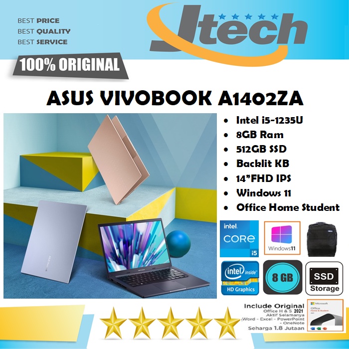ASUS VIVOBOOK 14 A1402ZA - i5-1235U - 8GB - 512GB SSD - BACKLIT KB - 14&quot; FHD IPS 100% sRGB - WIN11 - OFFICE HOME STUDENT