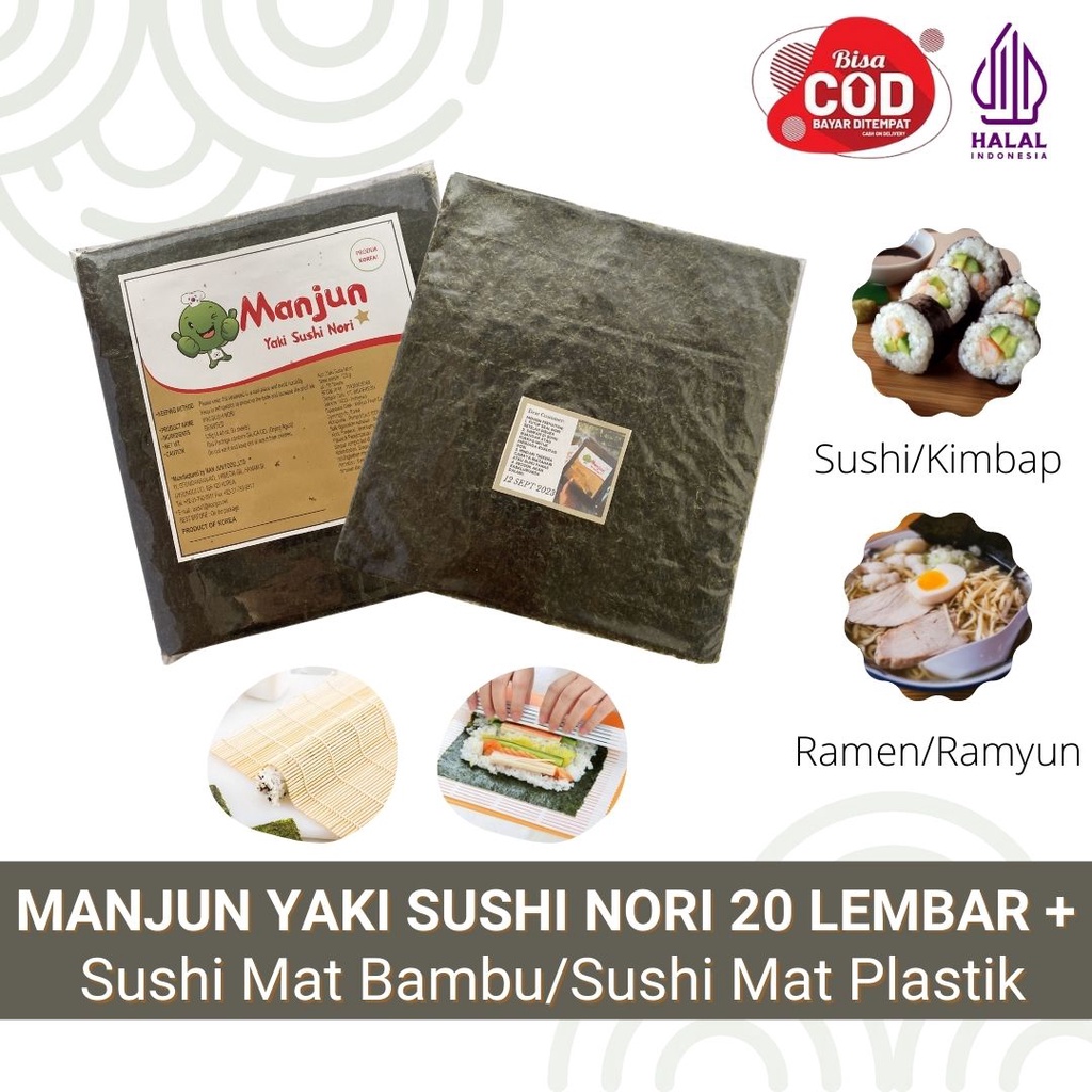Paket Manjun Yaki Sushi Nori Lembaran + Bambu Penggulung - Paket Sushi Lengkap - Paket Sushi Halal