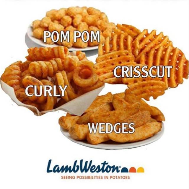 

Lambweston tersedia berbagai jenis Criscut, Twister, Tater puff, Wedges, Hasbrwon