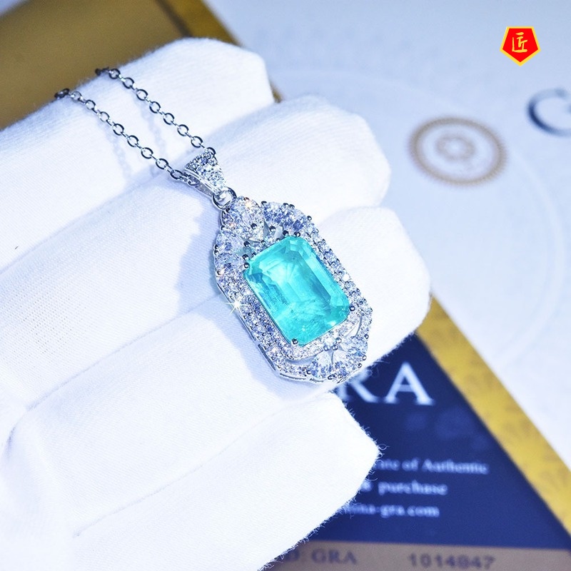 [Ready Stock]Gemstone Pendant Luxury Full Diamond Necklace Women Elegant Graceful