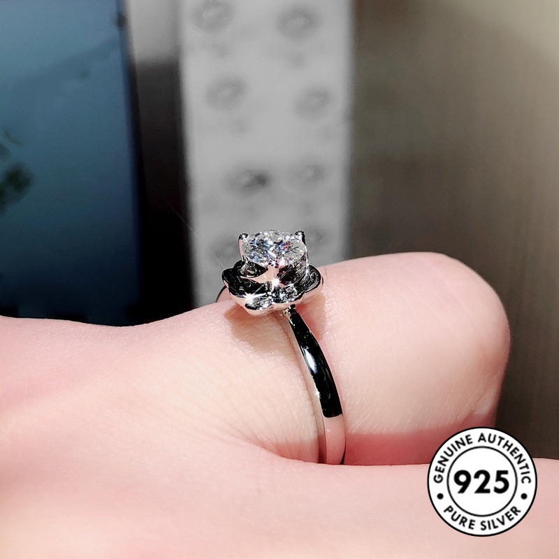 Cincin Sterling Silver 925 Desain Bunga Mawar Simple Elegan Untuk Wanita