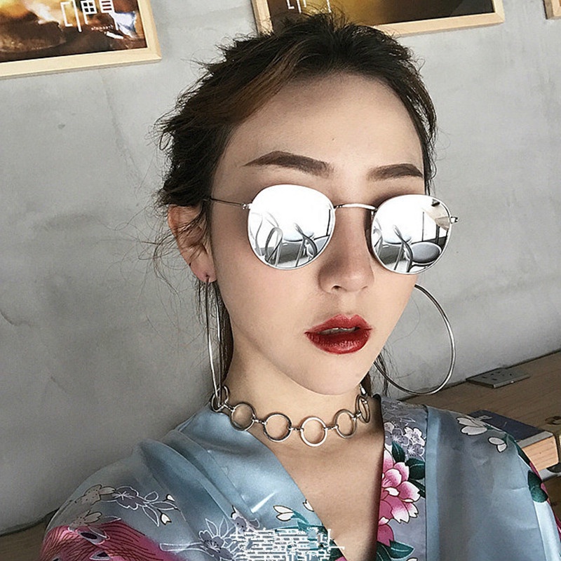 (YUZHU) Bayar di Tempat Kacamata Hitam Unisex Korean Desgin Besi Frame Round Sunglasses Women/Men