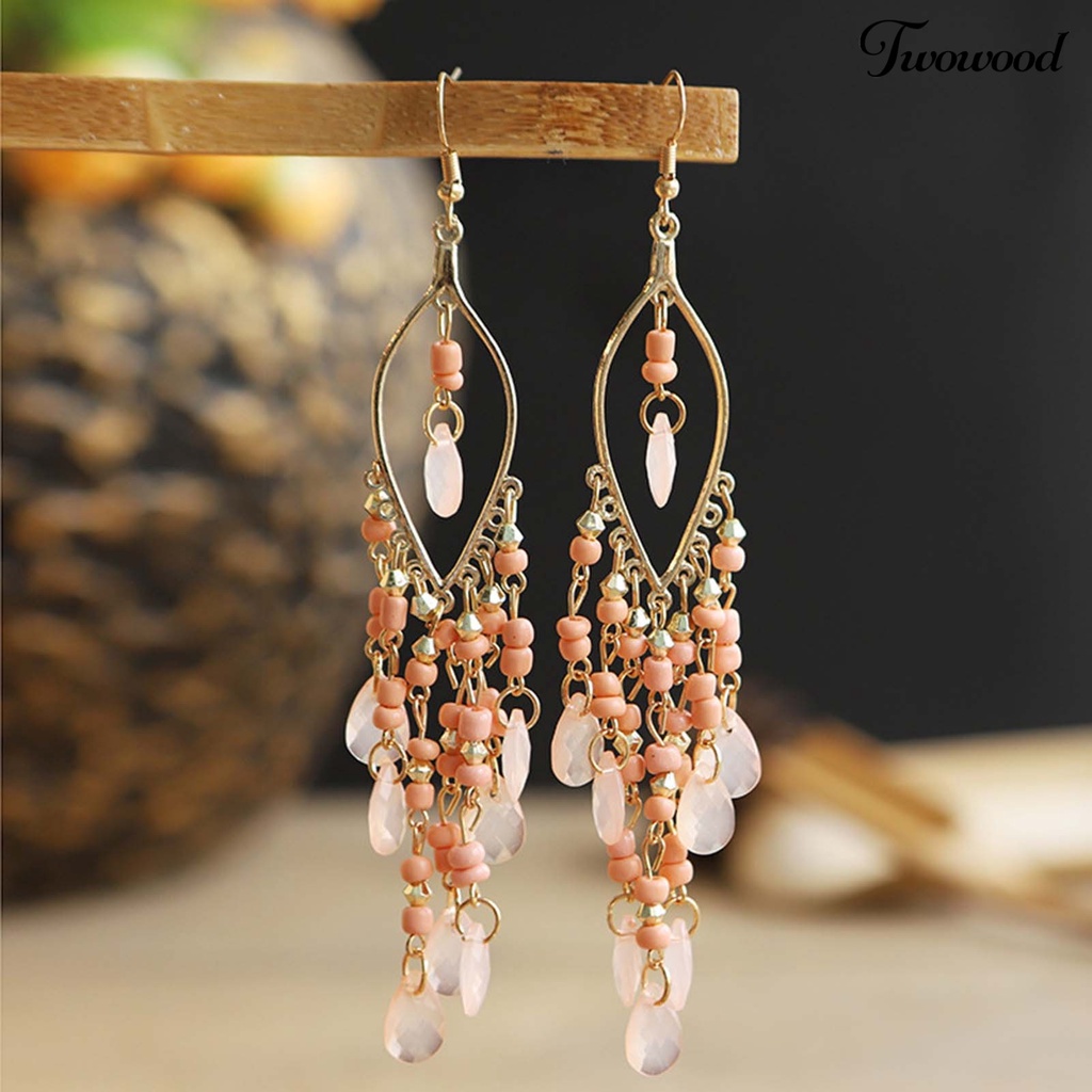 1 Pasang Anting Tassel Hollow Bahan Alloy Gaya Etnik Untuk Wanita