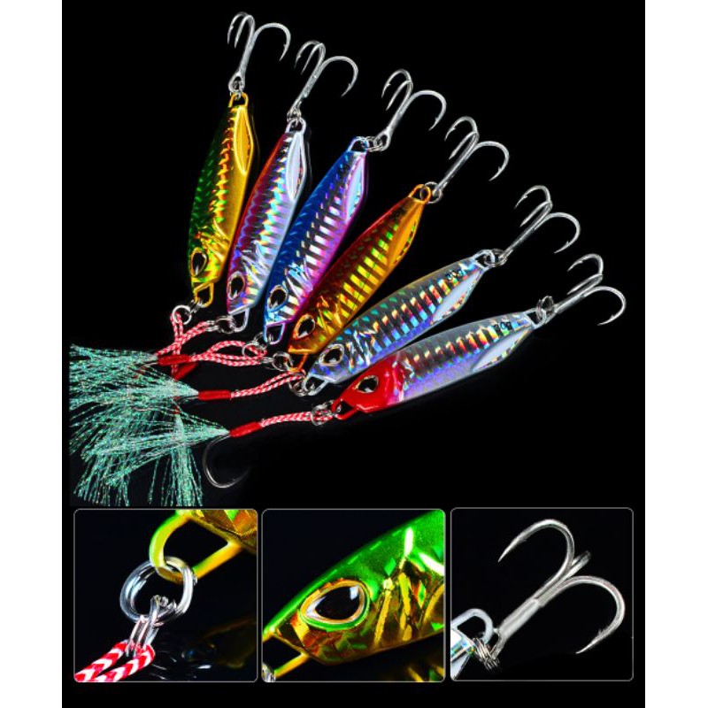 Umpan pancing metal jig + treble + asist hook fishing lure jigging 7g 10g 15g 20g 30g ultralight DUO