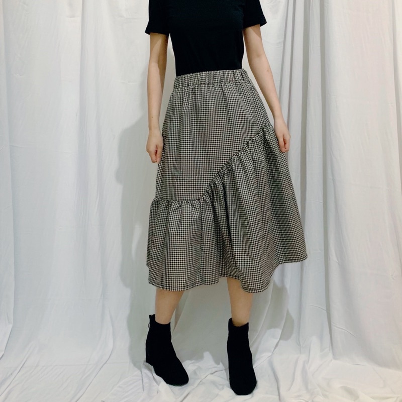 rok midi kotak kotak korean style