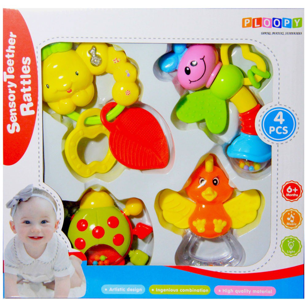 PLOOPY SENSORY TEETHER RATTLES 4PCS SET