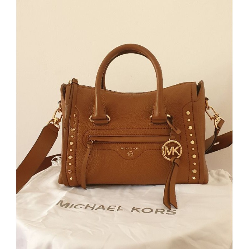 Michael kors carine small studded pebbled leather satchel luggage