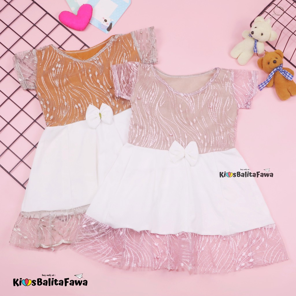 Dress Brukat Davina uk Bayi - 4 Tahun / Dres Brokat Anak Perempuan Gaun Pesta Baju Import Baby CEWE