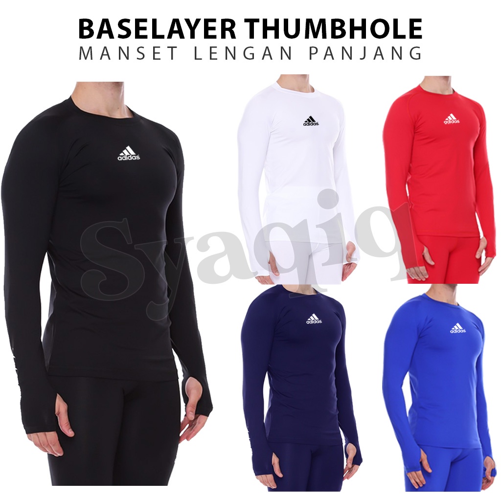 Manset Pria Lengan Panjang Baselayer Thumbhole Atasan Olahraga Futsal Sepakbola Gym Jogging Lari-ADS