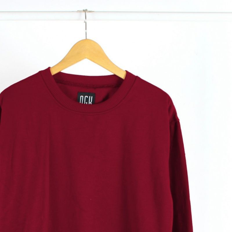 Sweater Polos crweneck merah maroon Premium