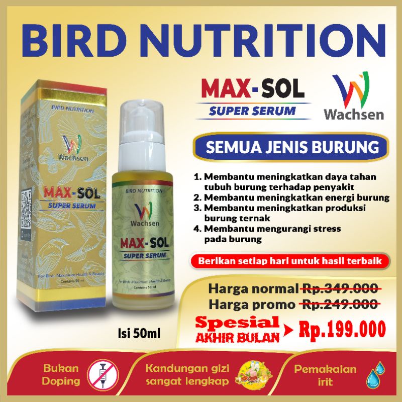 MAX - SOL Suplemen Vitamin Protein Semua Jenis Burung Murai Pleci Lovebird Kenari Cucak Ijo Jalak