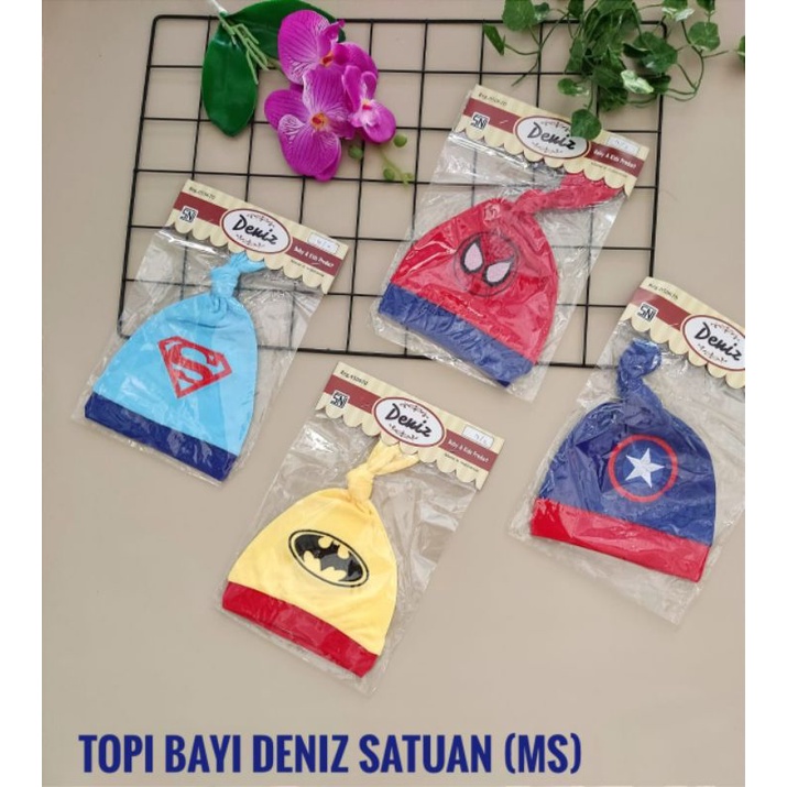 TOPI BAYI KARAKTER SPIDERMAN BADMAN SUPERMAN /TOPI BAYI BARU LAHIR / TYAS BABYSHOP