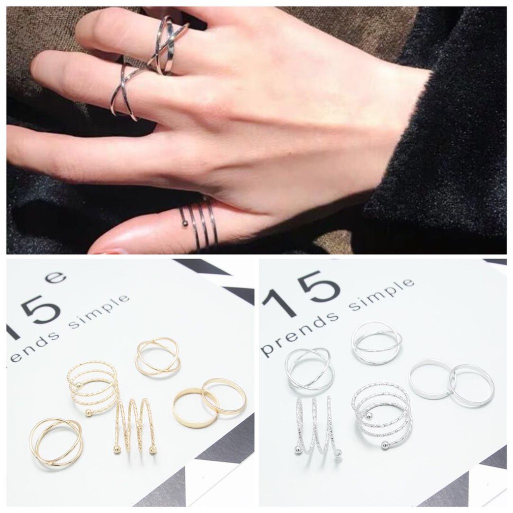 ✅COD 6Pcs / Set Cincin Aneka Bentuk Warna Antik Gaya Vintage Untuk Wanita